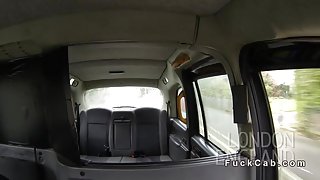 Huge tits American blonde bangs in British fake taxi
