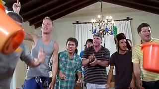 During a party a sluty gay guy gets fucked hard and sucks cock