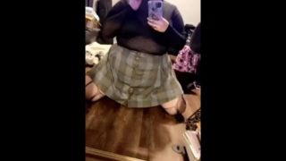 Trying on a tight school girl skirt