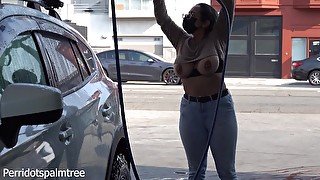 Watch my tits swing while I rinse my car and enjoy the ending - Teaser