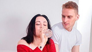 Short-haired brunette Sheril opens her hungry crack for a big cock