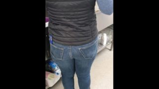 Step mom has ripped jeans fucked by step son in the kitchen 