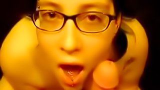 Nerdy glasses slut deepthroat blowjob