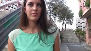Brunette steals a glance as the huge cock is introduced in her wet pussy
