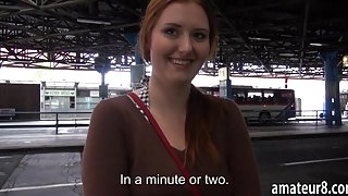 Amateur busty Eurobabe fucked in bus station for cash