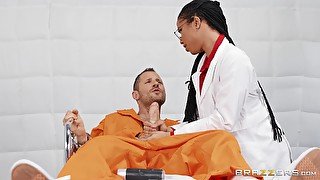 Intense sex in jail for a horny inmate with a black female doctor