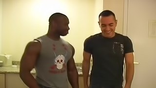 Ebony-skinned gay guy with an awesome body enjoying a cock suck