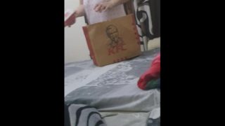 Step mom fucked through thongs after feed step son from KFC