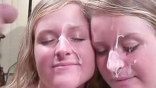 Blonde duo sucks meaty sticks in a ganbgang