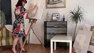 He fucks sexy redhead mature paintress from behind