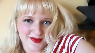 Pretty slender blonde is masturbating like amateur