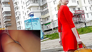 Blonde babe shows her panties in upskirt voyeur video