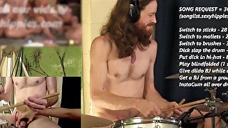 Handjob and Fingering my partner while drumming LIVE on CB
