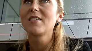 Nasty Czech slut gets her cunt fucked hard by strange dude in public toilet