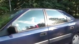 wife in car masturbates and blows hubby's dong