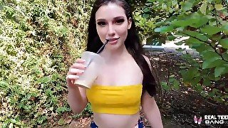 Thicc Lily Lou does the first audition in the park and on a couch - risky public flashing