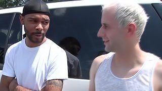 Blond fairy gives head to a black stud and welcomes his BBC in his ass
