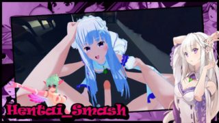 Emilia spits out cum, gets fucked on dinner table - Re:Zero Hentai.