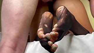Black Girl With Ripped Nylons on Ebony Feet Gets Fuck