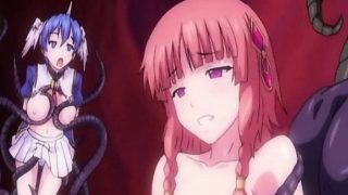 Cute anime coeds caught and drilled by tentacles monster