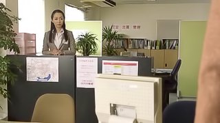 An older Japanese boss fingers his very hot secretary