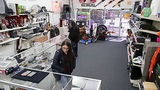 Geeky chick gets penetrated hard by the shop owner