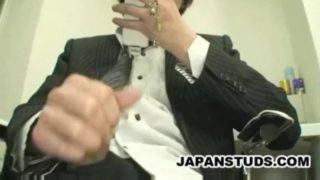 Japanese businessman jerk off to mobile phone
