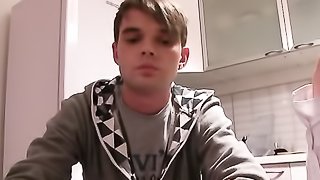 Straight student guy serving kinky gay and allows to drill his pooper in the kitchen