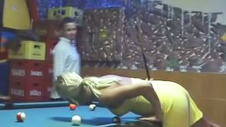 Fair-haired porn star Sophie Moone plays pool with her friends