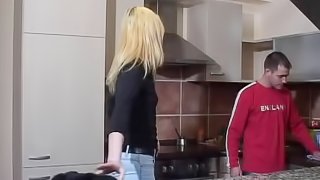 Anita gives a hot blowjob in the kitchen in hardcore reality clip