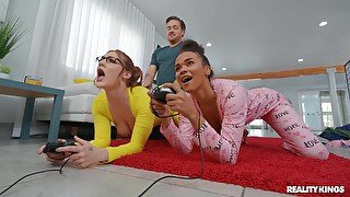 Naughty dude fucks both of his room-mates Aria Kai and Alina Ali