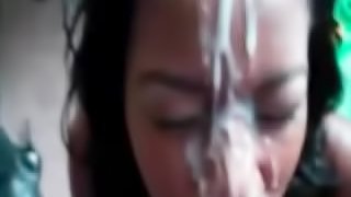 Homemade video of a hot black babe getting facial cumming