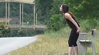 Piss Desperation - Gorgeous babe pees on the ground in public while out jog