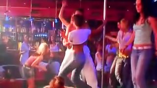 Hot strippers fucking lusty babes at CFNM orgy