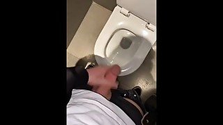 Showing off my hard cock in a public toilet, hope you like it