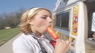 Teen and the ice cream man in his van and fucking