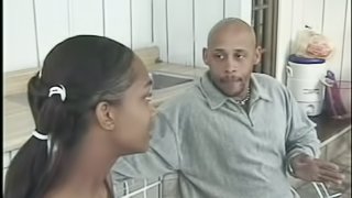 Ebony cutie sucks a fat black cock and gets banged and facialed