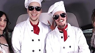 LETSDOEIT - Steak And Blowjob Treatment In The Sex Bus For German Amateurs