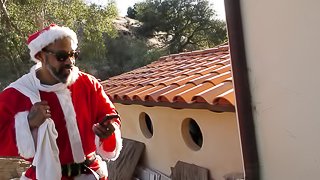 Black santa feeds his big cock to this sexy blonde girl
