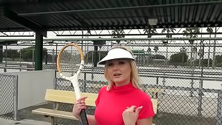 Her tennis coach gives her a good lesson and his hard cock