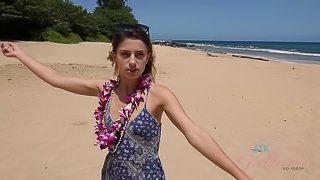 Kristen has a great time at the beach