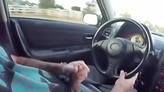 Jacking Off and Cumshot While Driving