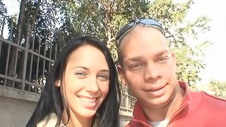 Skinny brunette loves to fuck outdoors with a horny dude