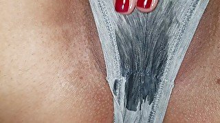 EXTREME CLOSE-UP OF CREAMY PUSSY IN PANTIES