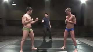 Lewd gays Braxton Bond and Cole Ryan wrestle and bang on tatami