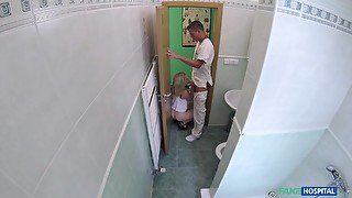 A doctor gets head in the restroom from a sexy young lady. Pt.2
