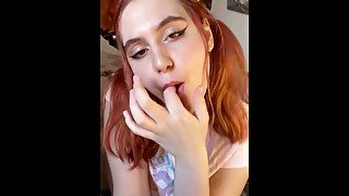 Ginger fox girl furry teases and shows blowjob skills