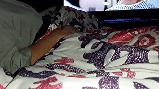 Step mom gives Step son a handjob during movie night, secretly with family around!