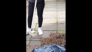 Stepmom in transparent leggings get fucked by stepson in a public park