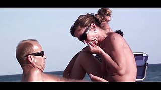 French nudist beach handjob blowjob brunette voyeur